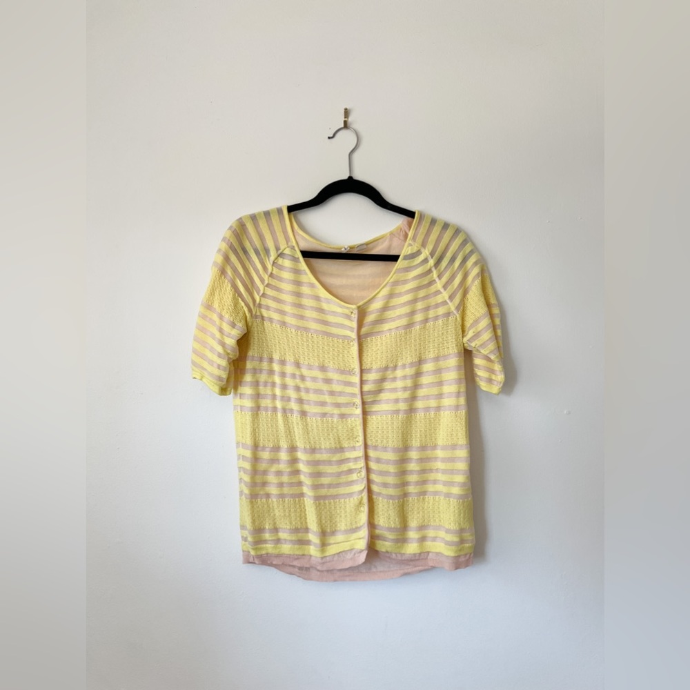 Anthropologie yellow and pink striped cardigan, size L